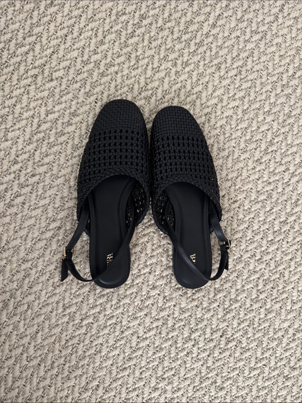 Zara Black Woven Slingback Mules 38